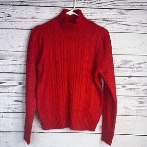 Ann Taylor Vibrant Red Cable Knit Turtleneck Sweater